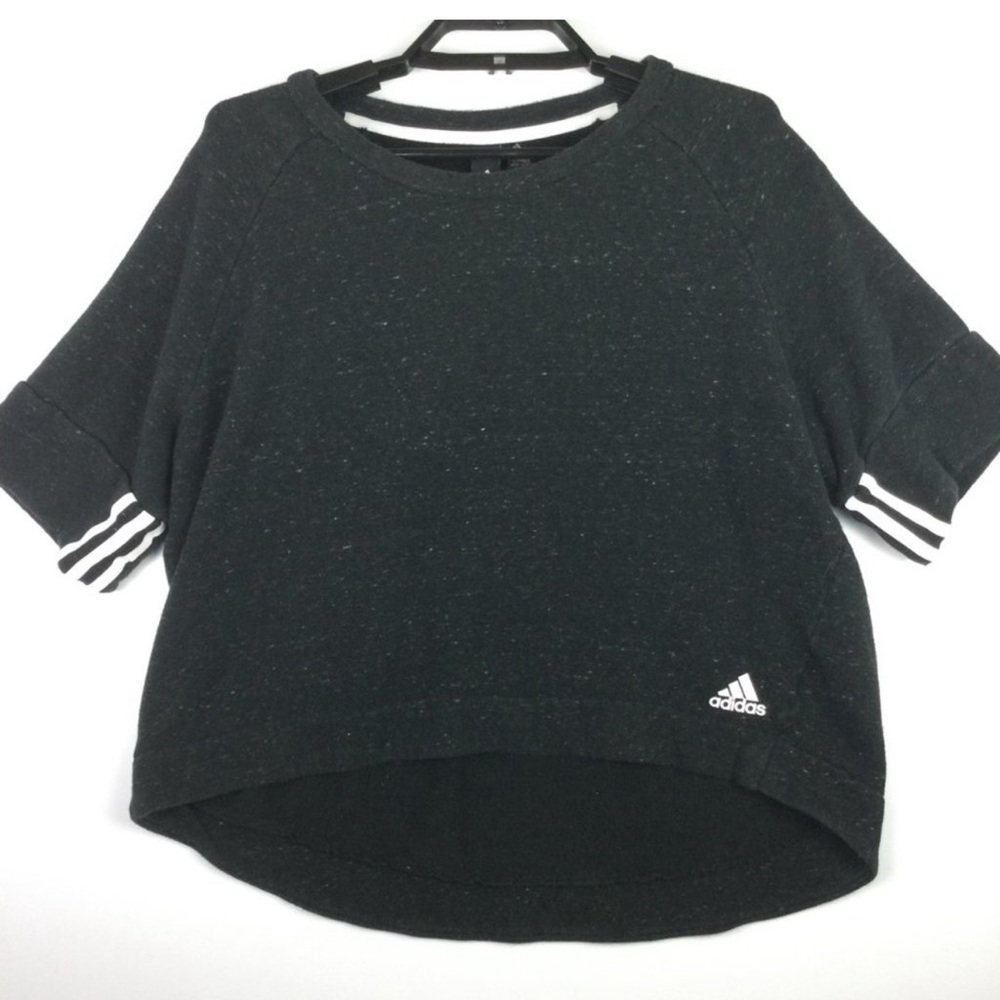 adidas Cropped Sweatshirt Short Sleeve Heather Black Cotton Women's XL